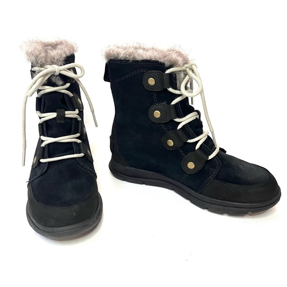 Sorel Explorer Black Suede/Leather and Faux Fur Boots - Sz 7.5 - Picture 3 of 11